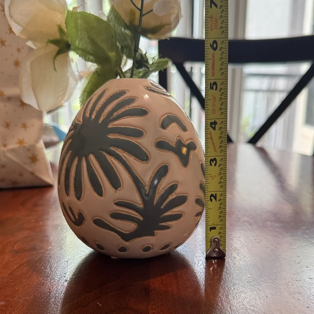 Abstract Ceramic Vase with Blue Accents